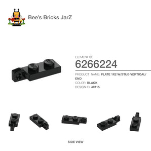 6266224-PLATE 1X2 W/STUB VERTICAL/END-Black