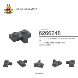 6266248-PLATE 1X2 W. STUB/VERTICAL-Dark Stone Grey