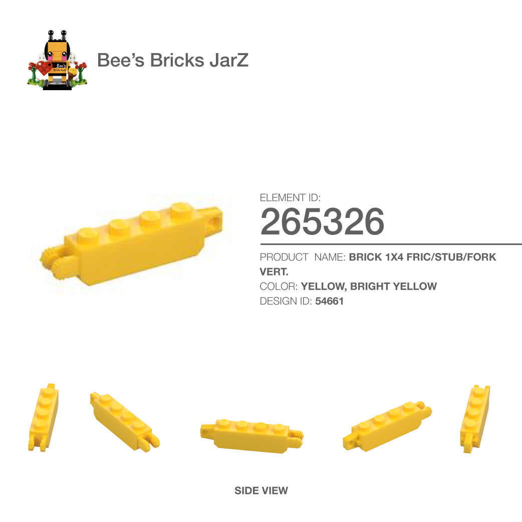 6267090-BRICK 1X4 FRIC/STUB/FORK VERT.-Bright Yellow – Bee's