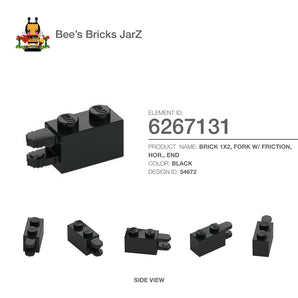 6267131-BRICK 1X2, FORK W/ FRICTION, HOR., END-Black