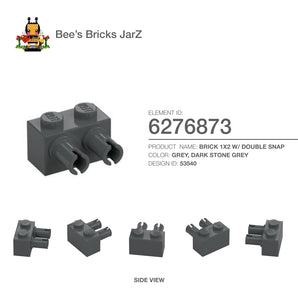 6276873-BRICK 1X2 W/ DOUBLE SNAP-Dark Stone Grey