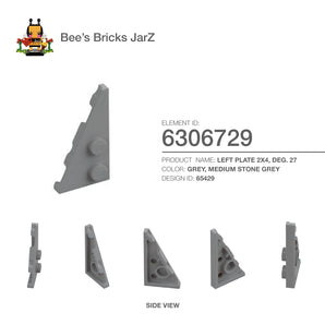 6306729-LEFT PLATE 2X4, DEG. 27-Medium Stone Grey