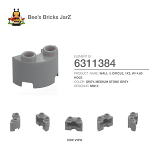 6311384-WALL ½ CIRCLE, 1X2, W/ 4.85 HOLE-Medium Stone Grey