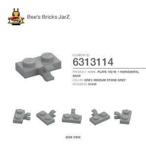 6313114-PLATE 1X2 W. 1 HORIZONTAL SNAP-Medium Stone Grey