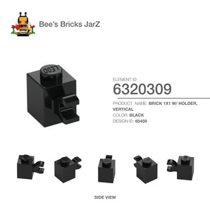 6320309-BRICK 1X1 W/ HOLDER, VERTICAL-Black