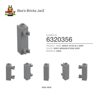 6320356-BRICK 1X1X3 W. 2 GRIP-Medium Stone Grey