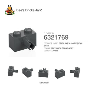 6321769-BRICK 1X2 W. HORIZONTAL SNAP-Dark Stone Grey