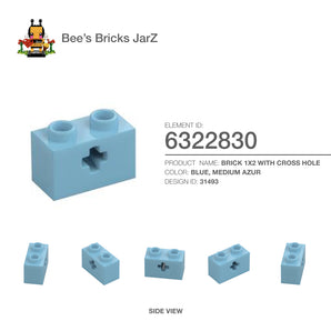 6322830-BRICK 1X2 WITH CROSS HOLE-Medium Azur