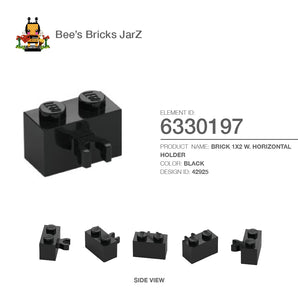 6330197-BRICK 1X2 W. HORIZONTAL HOLDER-Black