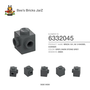 6332045-BRICK 1X1, W/ 2 KNOBS, CORNER-Dark Stone Grey