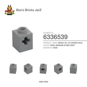 6336539-BRICK 1X1, W/ CROSS HOLE-Medium Stone Grey