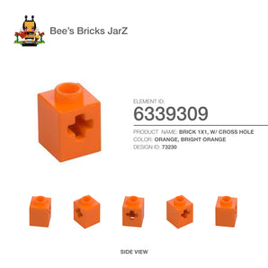 6339309-BRICK 1X1, W/ CROSS HOLE-Bright Orange