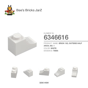 6346616-BRICK 1X2, OUTSIDE HALF ARCH, NO. 1-White