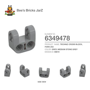 6349478-TECHNIC CROSS BLOCK, FORK 2X2-Medium Stone Grey
