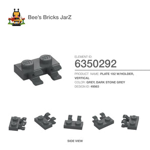 6350292-PLATE 1X2 W/HOLDER, VERTICAL-Dark Stone Grey