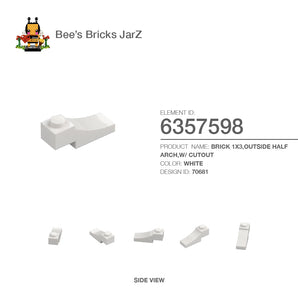 6357598-BRICK 1X3,OUTSIDE HALF ARCH,W/ CUTOUT-White