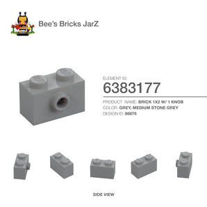 6383177-BRICK 1X2 W/ 1 KNOB-Medium Stone Grey