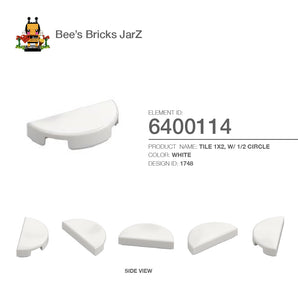 6400114-TILE 1X2, W/ 1/2 CIRCLE-White