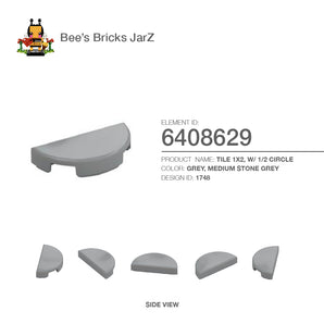 6408629-TILE 1X2, W/ 1/2 CIRCLE-Medium Stone Grey