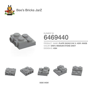 6469440-PLATE 2X2X2/3 W. 2. HOR. KNOB-Medium Stone Grey