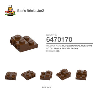 6470170-PLATE 2X2X2/3 W. 2. HOR. KNOB-Reddish Brown