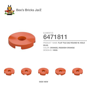 6471811-FLAT TILE 2X2 ROUND W. HOLE Ø4.85-Reddish Orange