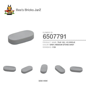 6507791-TILE 1X2, 1/2 CIRCLE-Medium Stone Grey
