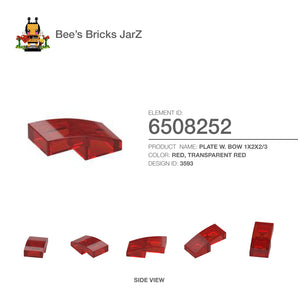 6508252-PLATE W. BOW 1X2X2/3-Transparent Red