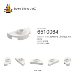 6510064-PLATE 1X2, 1/2 CIRCLE, W/ 1 KNOB-White
